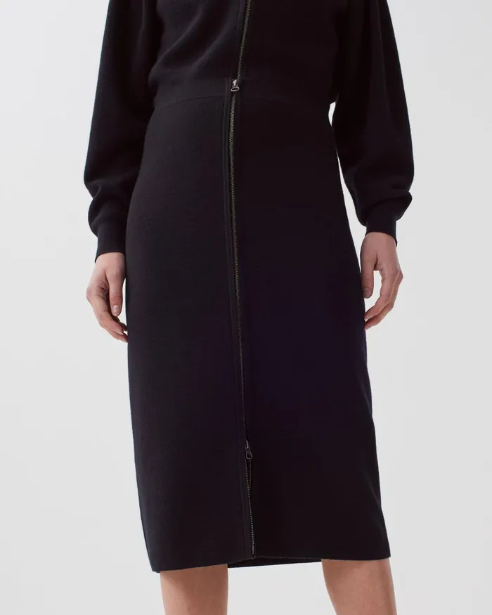 Women Merino Wool ZipUp Midi Skirt Black Beauty Comptoir Des Cotonniers Skirts and Shorts