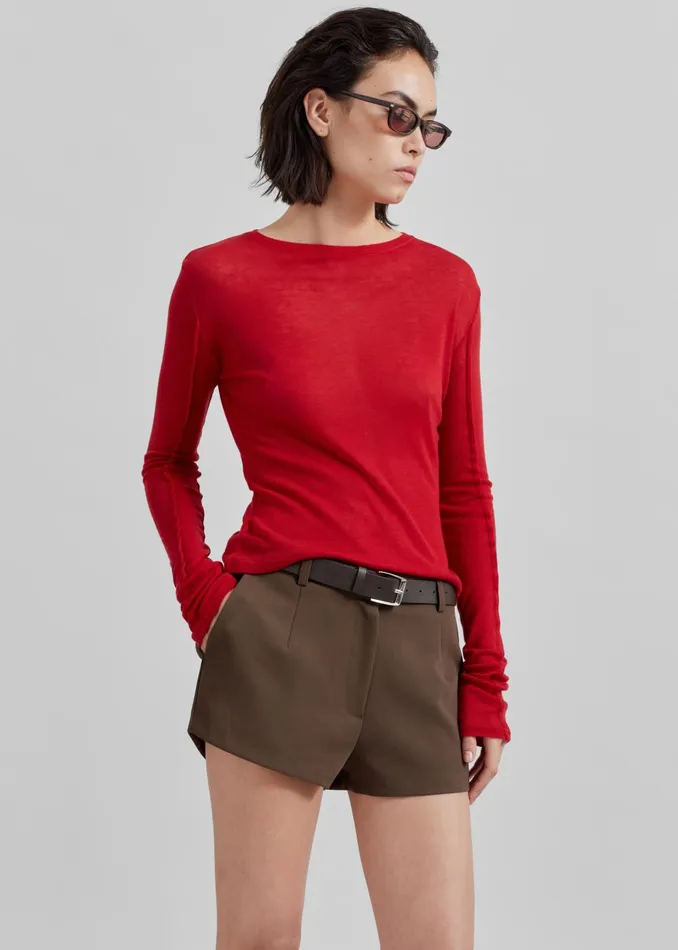 Women Mesa Sheer Long Sleeve Tee 8211 Red The Frankie Shop Tops