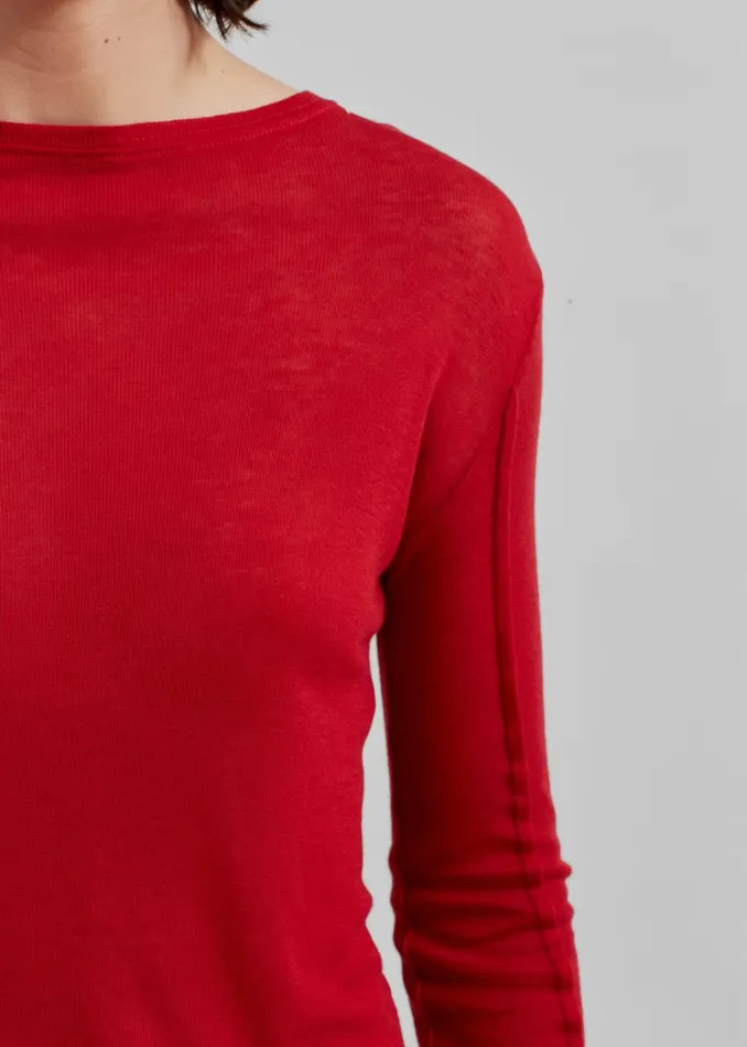 Women Mesa Sheer Long Sleeve Tee 8211 Red The Frankie Shop Tops