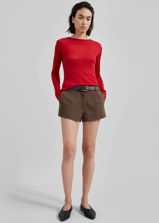 Women Mesa Sheer Long Sleeve Tee 8211 Red The Frankie Shop Tops