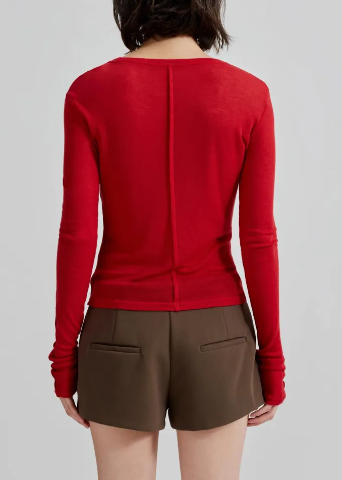 Women Mesa Sheer Long Sleeve Tee 8211 Red The Frankie Shop Tops