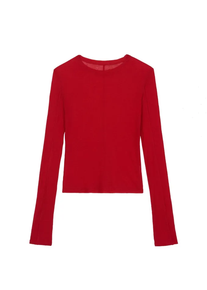 Women Mesa Sheer Long Sleeve Tee 8211 Red The Frankie Shop Tops
