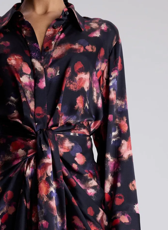 Women Mia Stretch Silk Mini Shirtdress Navy Multi ALC Dresses