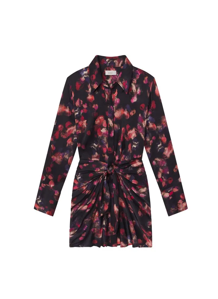 Women Mia Stretch Silk Mini Shirtdress Navy Multi ALC Dresses