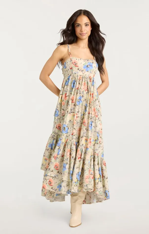 Women Midi Cinq Sept Painted Garden Hailey Dress Ivory Multi