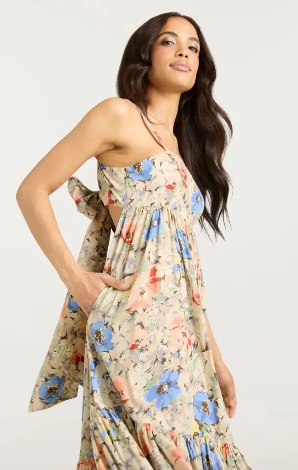 Women Midi Cinq Sept Painted Garden Hailey Dress Ivory Multi