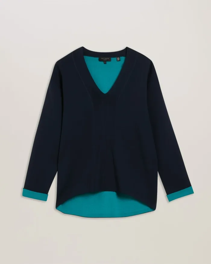 Women MIKELAA 8211 Easy Fit V Neck Knitted Sweater Navy Ted Baker Jumpers and Cardigans Women MIKELAA 8211 Easy Fit V Neck Knitted Sweater Navy Ted Baker Jumpers and Cardigans