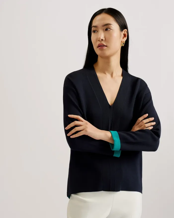Women MIKELAA 8211 Easy Fit V Neck Knitted Sweater Navy Ted Baker Jumpers and Cardigans Women MIKELAA 8211 Easy Fit V Neck Knitted Sweater Navy Ted Baker Jumpers and Cardigans
