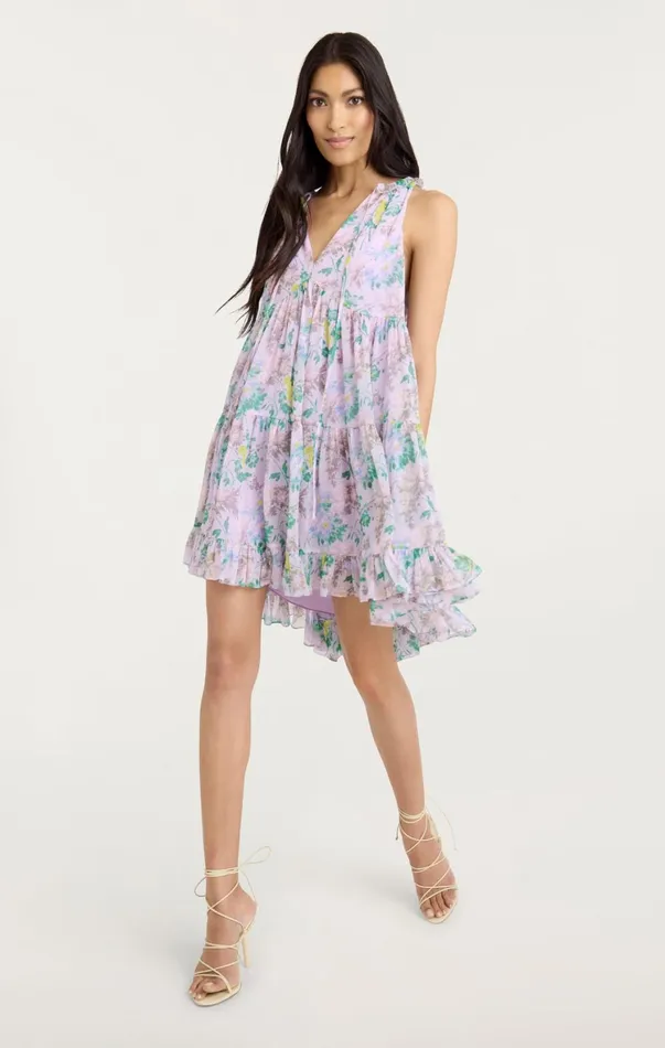 Women Mini Cinq Sept Light Washed Floral Sleeveless Phyllis Dress Pastel Multi