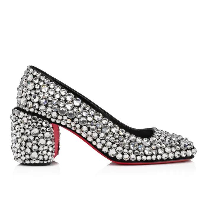 Women Minny Maxi Strass 70 Mm Pumps 8211 Suede And Strass 8211 Silver Christian Louboutin Pumps