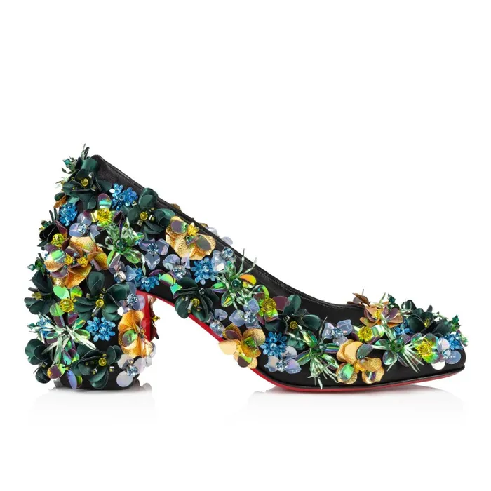 Women Minny Tropica 70 Mm Pumps 8211 Embroidered Crepe Satin 8211 Black Christian Louboutin Pumps