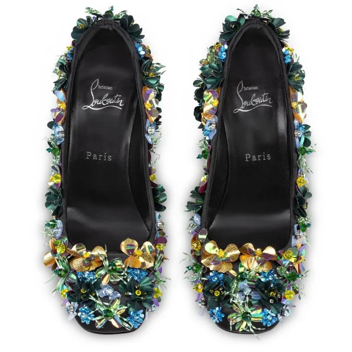 Women Minny Tropica 70 Mm Pumps 8211 Embroidered Crepe Satin 8211 Black Christian Louboutin Pumps