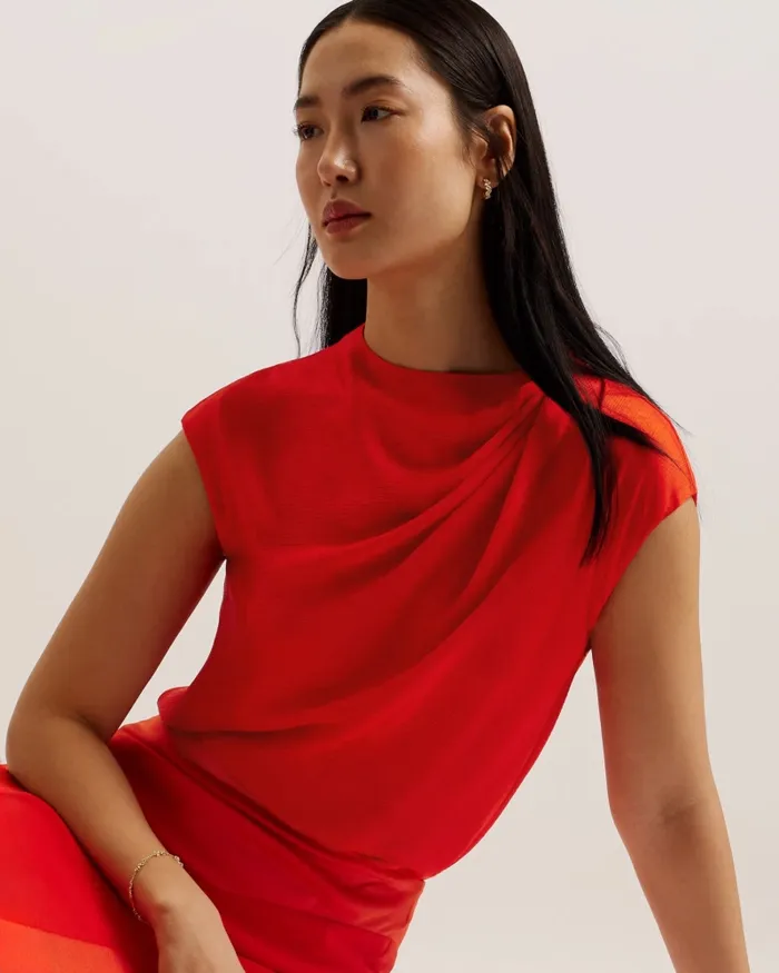 Women MISRINA 8211 Drape Neck Cap Sleeve Top Red Ted Baker Tops and Blouses Women MISRINA 8211 Drape Neck Cap Sleeve Top Red Ted Baker Tops and Blouses