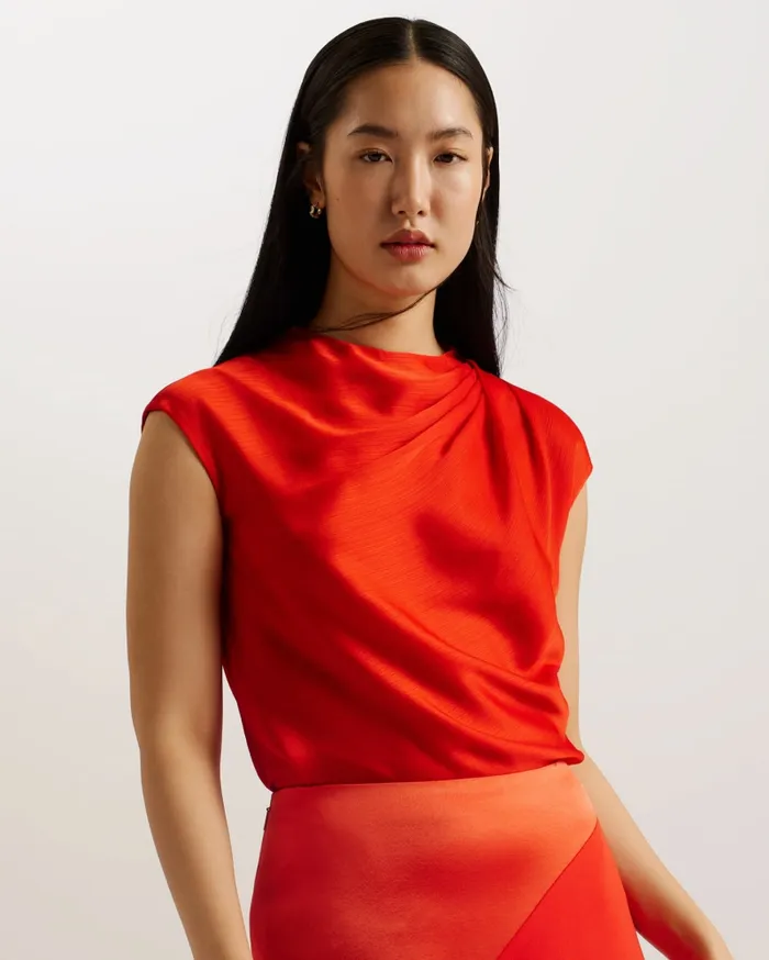Women MISRINA 8211 Drape Neck Cap Sleeve Top Red Ted Baker Tops and Blouses Women MISRINA 8211 Drape Neck Cap Sleeve Top Red Ted Baker Tops and Blouses