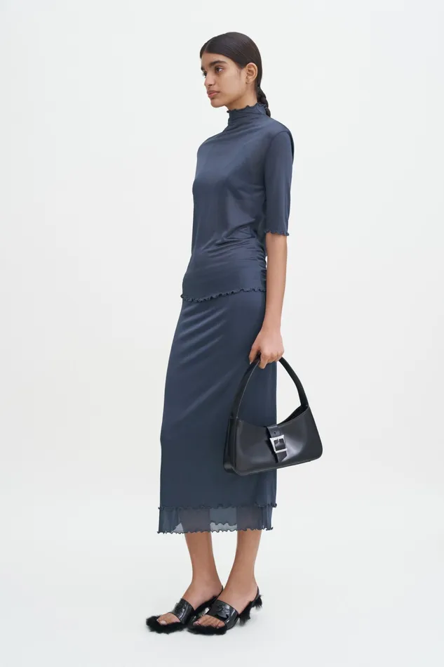 Women Mock Neck Frill Top Dawn Blue Filippa K Tops