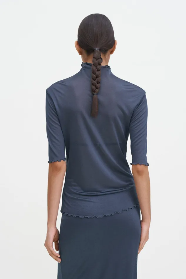 Women Mock Neck Frill Top Dawn Blue Filippa K Tops