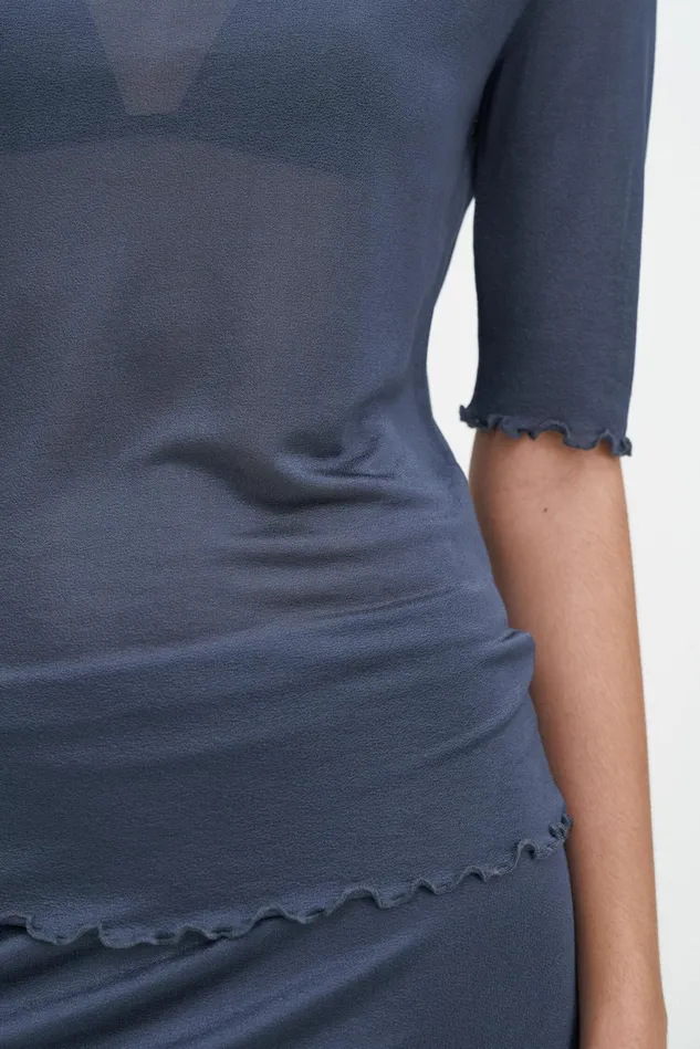 Women Mock Neck Frill Top Dawn Blue Filippa K Tops