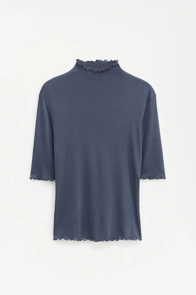 Women Mock Neck Frill Top Dawn Blue Filippa K Tops