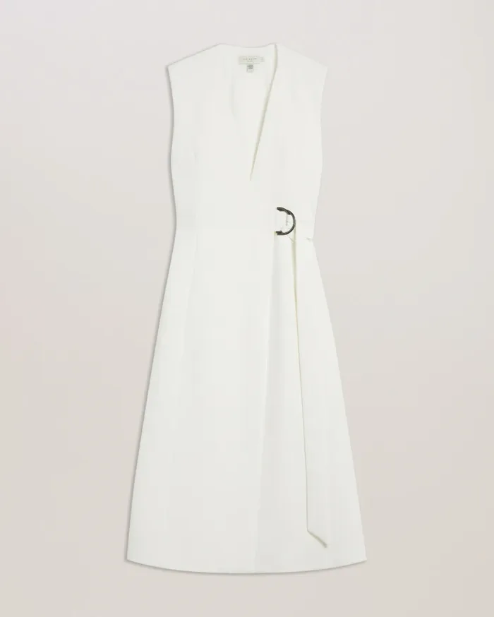 Women MOLENAA 8211 Sleeveless Tailored Midi Wrap Dress Ivory Ted Baker Dresses