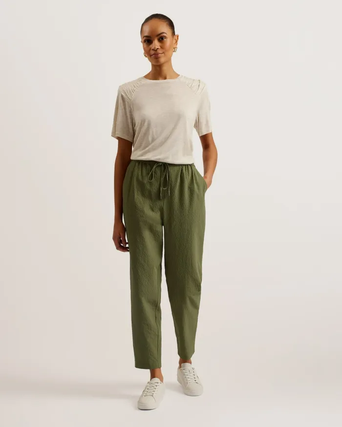 Women MORASCO 8211 Seersucker Ankle Grazer Joggers Khaki Ted Baker Trousers and Shorts Women MORASCO 8211 Seersucker Ankle Grazer Joggers Khaki Ted Baker Trousers and Shorts