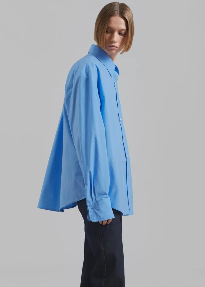 Women Neil Button Up Shirt 8211 Blue The Frankie Shop Tops