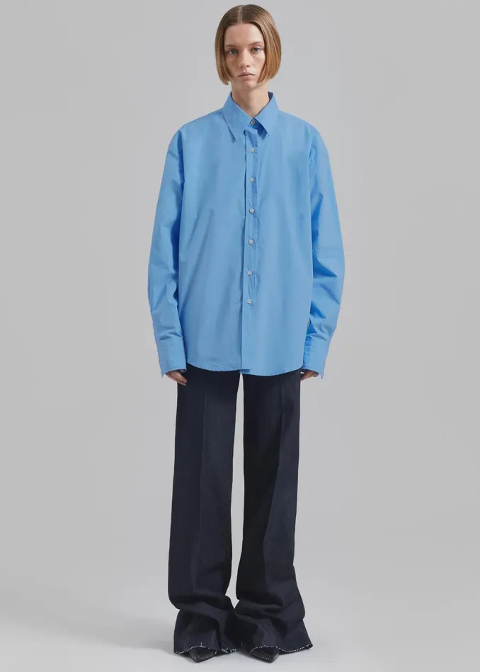 Women Neil Button Up Shirt 8211 Blue The Frankie Shop Tops