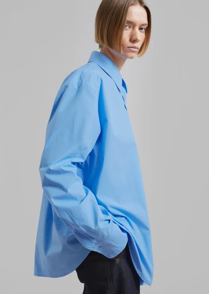 Women Neil Button Up Shirt 8211 Blue The Frankie Shop Tops