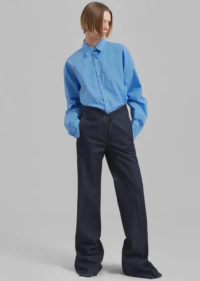 Women Neil Button Up Shirt 8211 Blue The Frankie Shop Tops