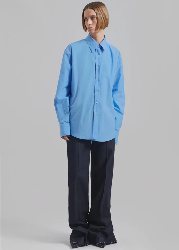Women Neil Button Up Shirt 8211 Blue The Frankie Shop Tops