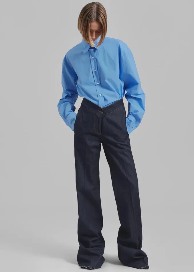 Women Neil Button Up Shirt 8211 Blue The Frankie Shop Tops