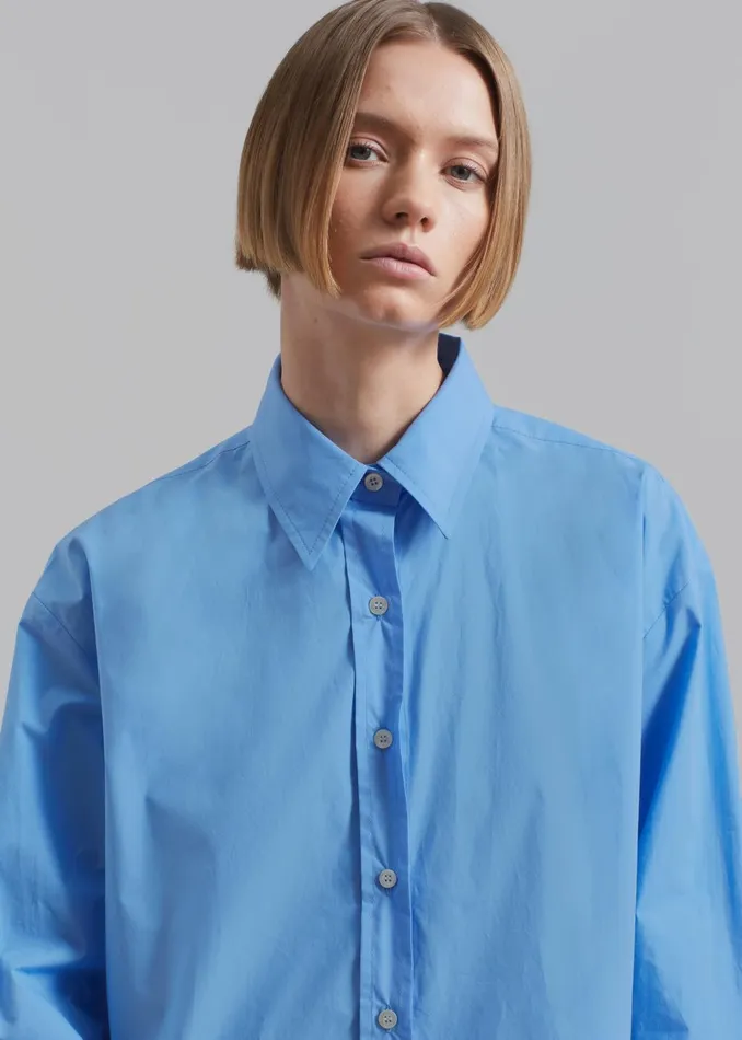 Women Neil Button Up Shirt 8211 Blue The Frankie Shop Tops