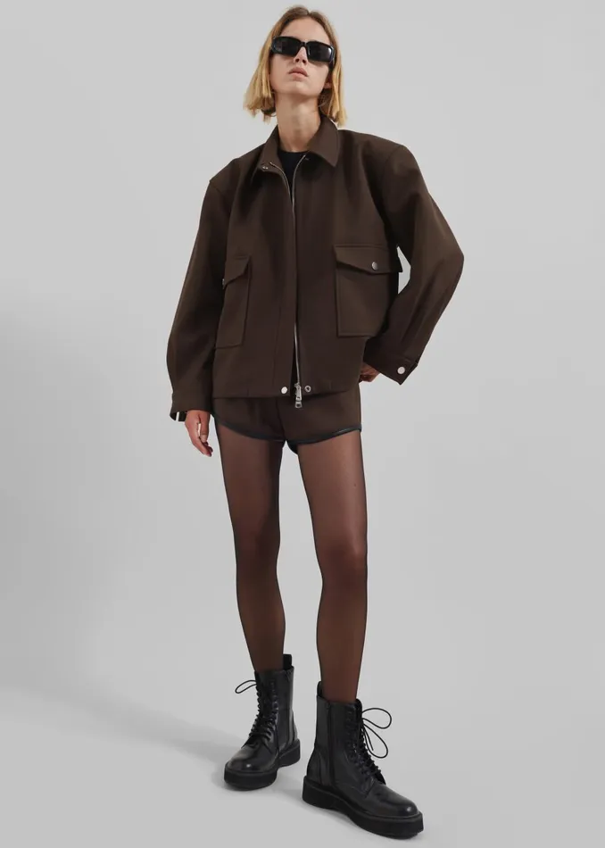 Women Neri Cropped Jacket 8211 Brown The Frankie Shop Outerwear