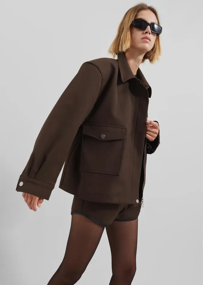 Women Neri Cropped Jacket 8211 Brown The Frankie Shop Outerwear