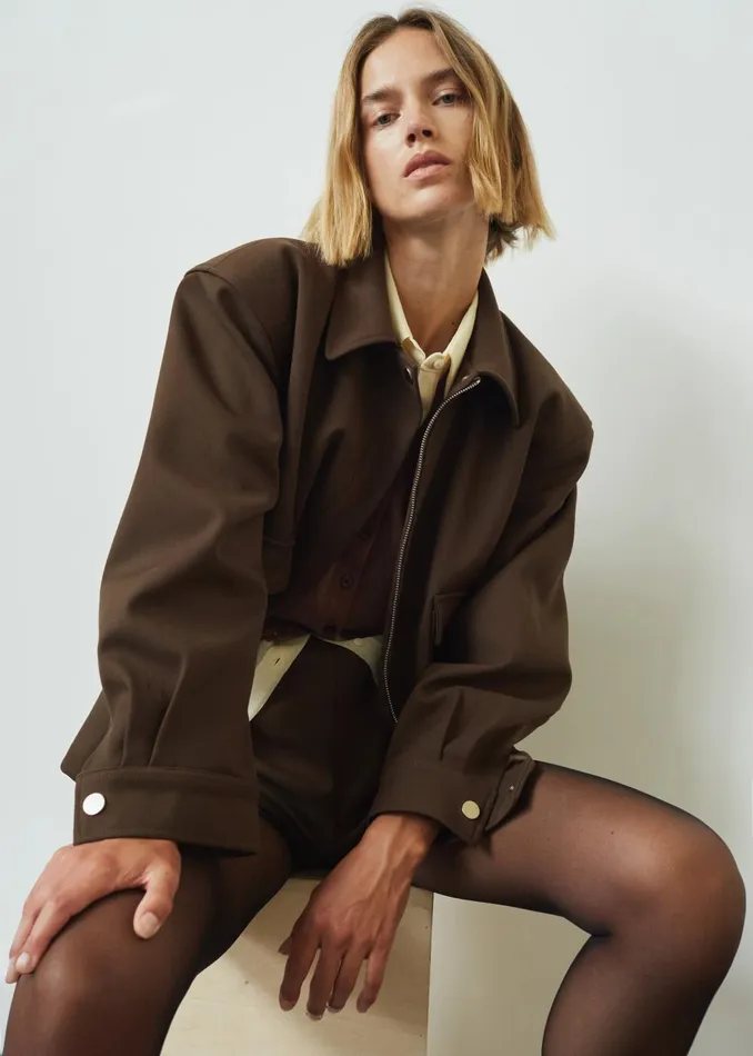Women Neri Cropped Jacket 8211 Brown The Frankie Shop Outerwear