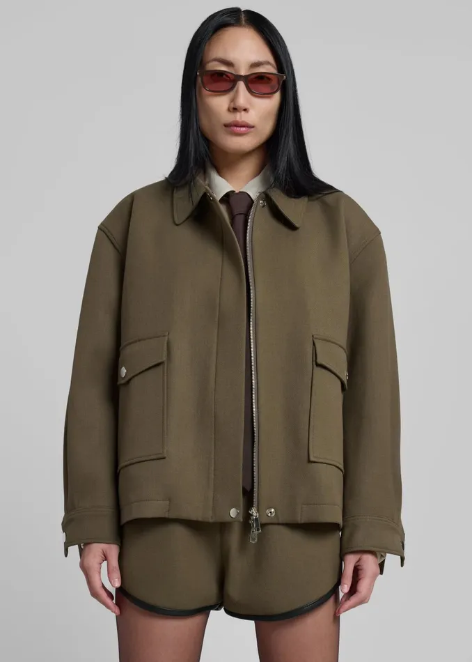 Women Neri Cropped Jacket 8211 Khaki The Frankie Shop Outerwear