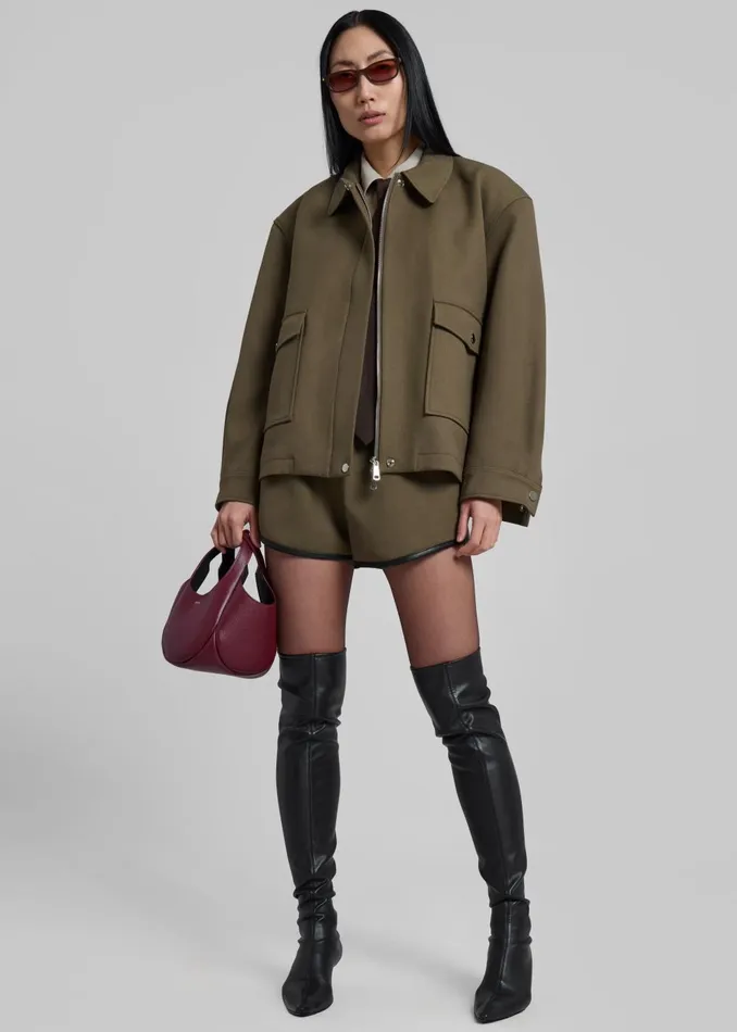 Women Neri Cropped Jacket 8211 Khaki The Frankie Shop Outerwear