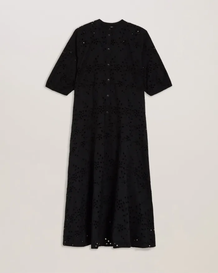 Women NIKAIA 8211 Oversized Broderie Cotton Midi Dress Black Ted Baker Dresses