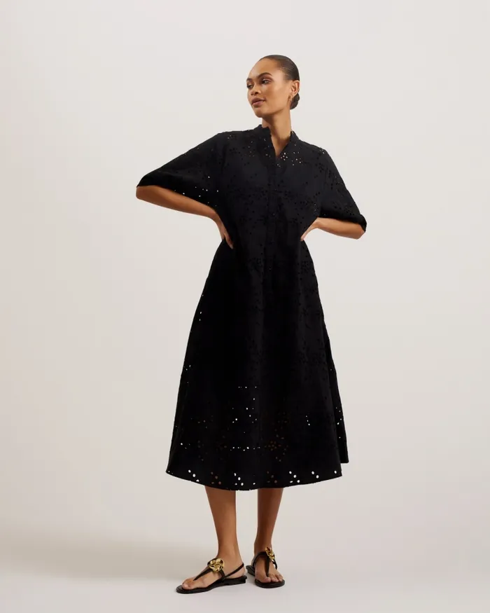 Women NIKAIA 8211 Oversized Broderie Cotton Midi Dress Black Ted Baker Dresses Women NIKAIA 8211 Oversized Broderie Cotton Midi Dress Black Ted Baker Dresses