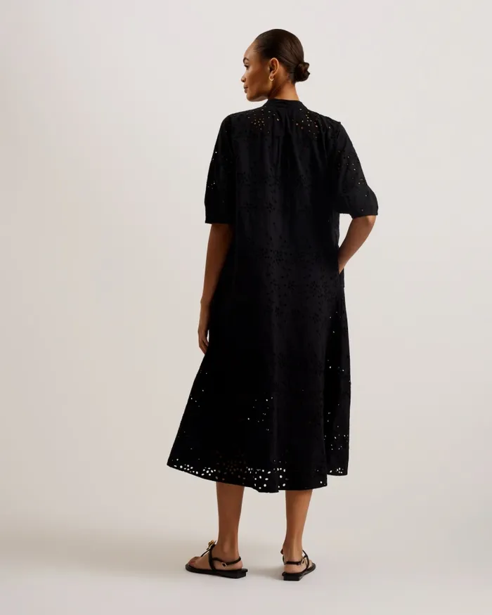 Women NIKAIA 8211 Oversized Broderie Cotton Midi Dress Black Ted Baker Dresses Women NIKAIA 8211 Oversized Broderie Cotton Midi Dress Black Ted Baker Dresses