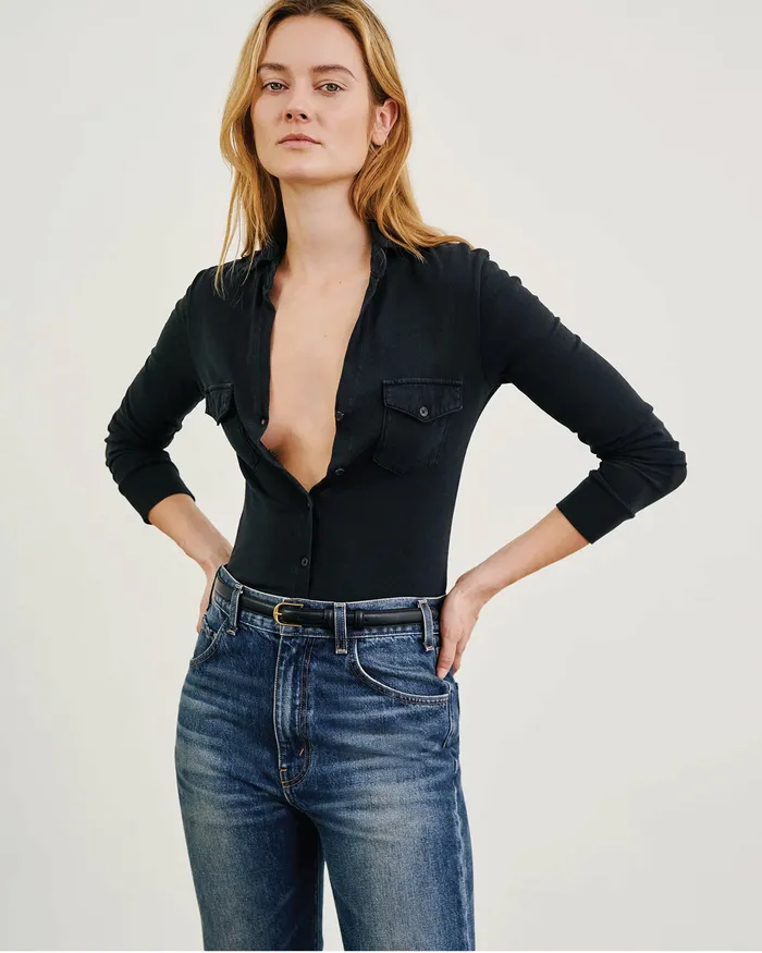 Women Nili Lotan LIAM SHIRT Jet Black Tops