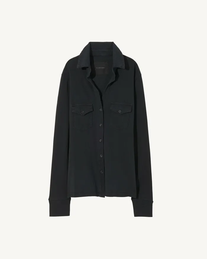 Women Nili Lotan LIAM SHIRT Jet Black Tops