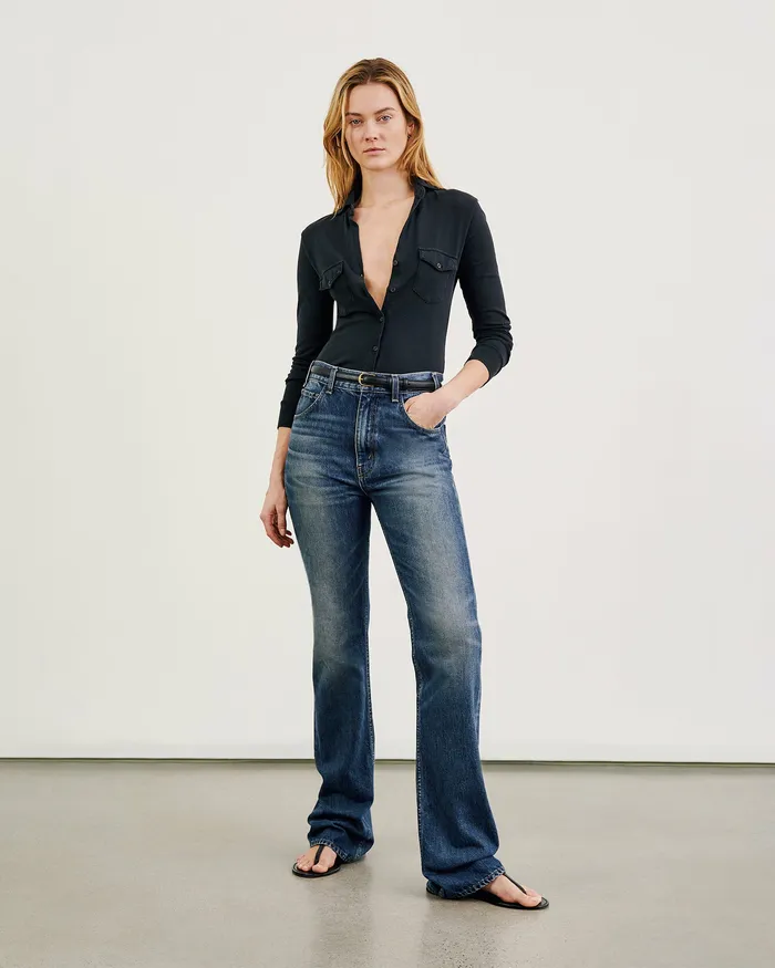 Women Nili Lotan LIAM SHIRT Jet Black Tops