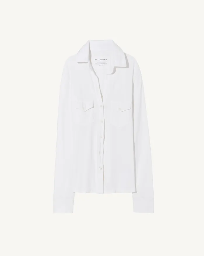 Women Nili Lotan LIAM SHIRT Jet Black Tops