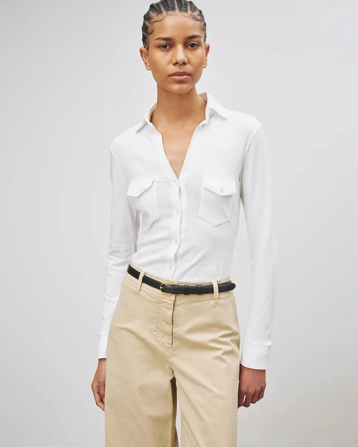Women Nili Lotan LIAM SHIRT Jet Black Tops