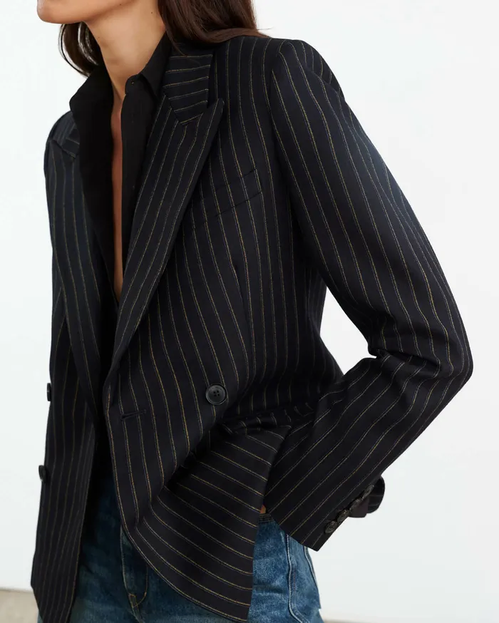 Women Nili Lotan VEDA JACKET Nightfall Pinstripes Jackets and Blazers