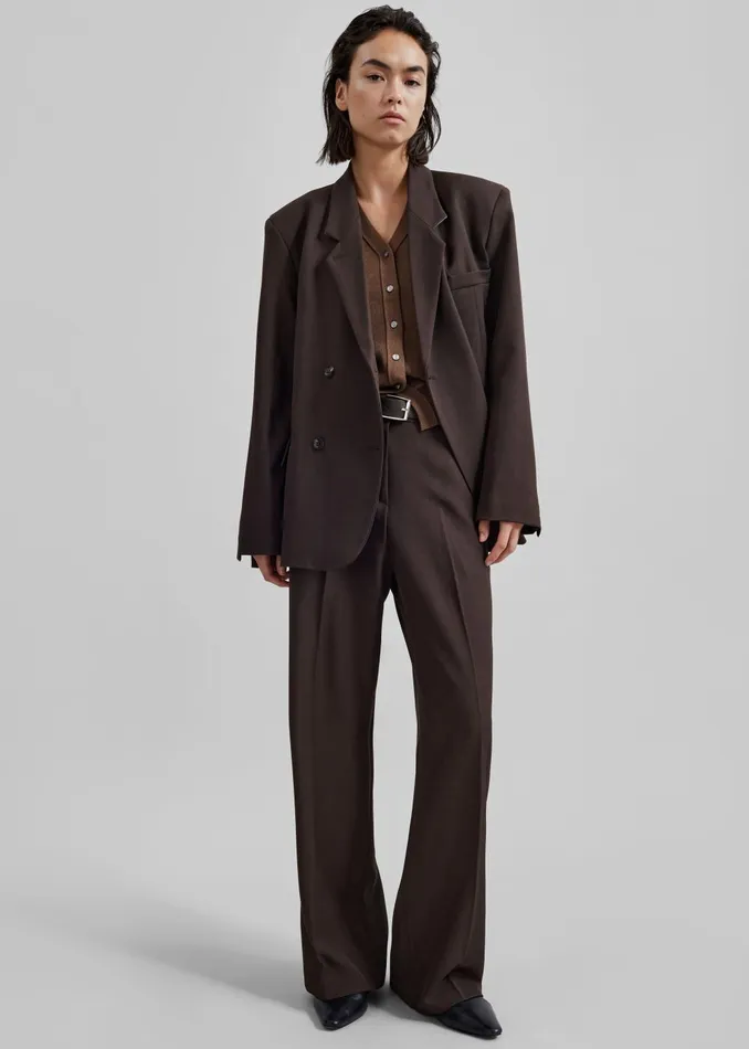 Women Nisha Double Breasted Blazer 8211 Brown The Frankie Shop Outerwear