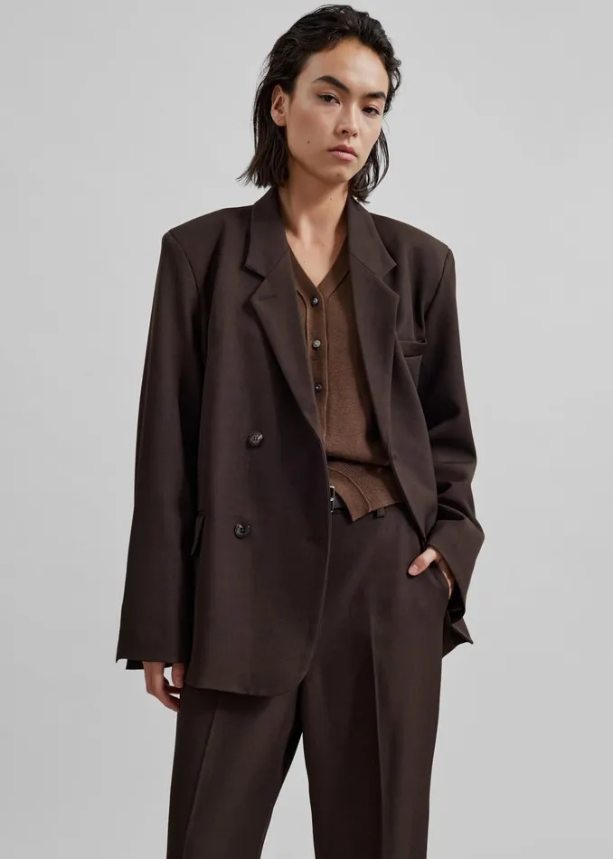 Women Nisha Double Breasted Blazer 8211 Brown The Frankie Shop Outerwear