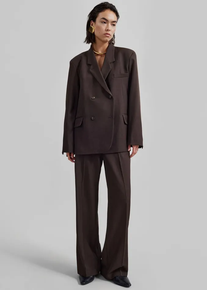 Women Nisha Double Breasted Blazer 8211 Brown The Frankie Shop Outerwear
