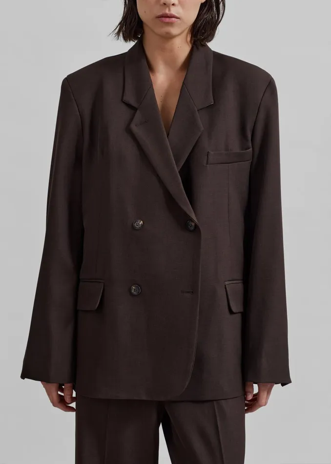 Women Nisha Double Breasted Blazer 8211 Brown The Frankie Shop Outerwear
