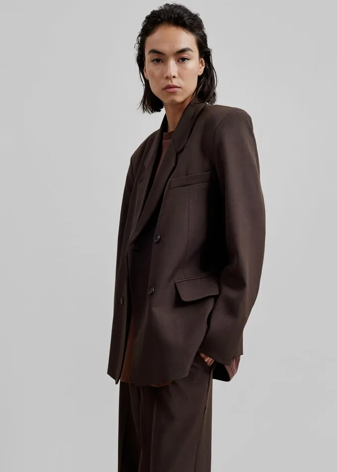 Women Nisha Double Breasted Blazer 8211 Brown The Frankie Shop Outerwear